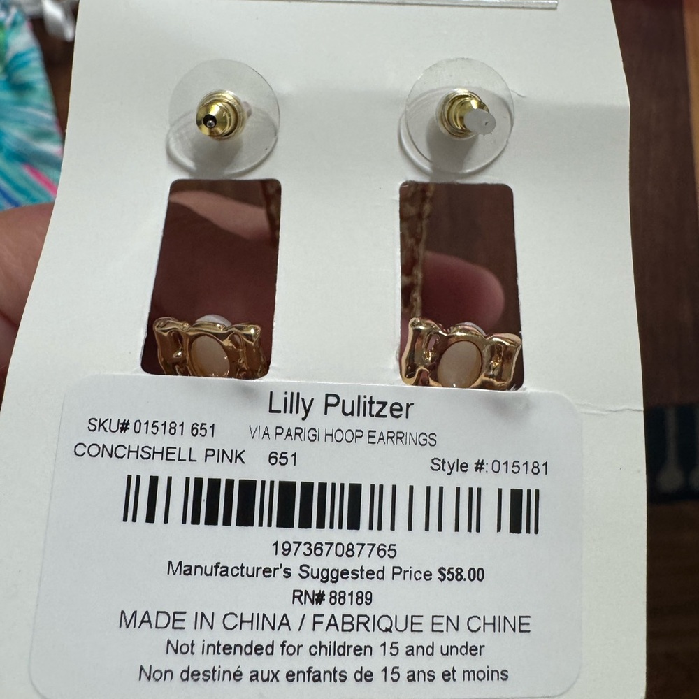 NWT Lilly Pulitzer Gold, Pink and Pearl Earrings - Picture 3 of 3